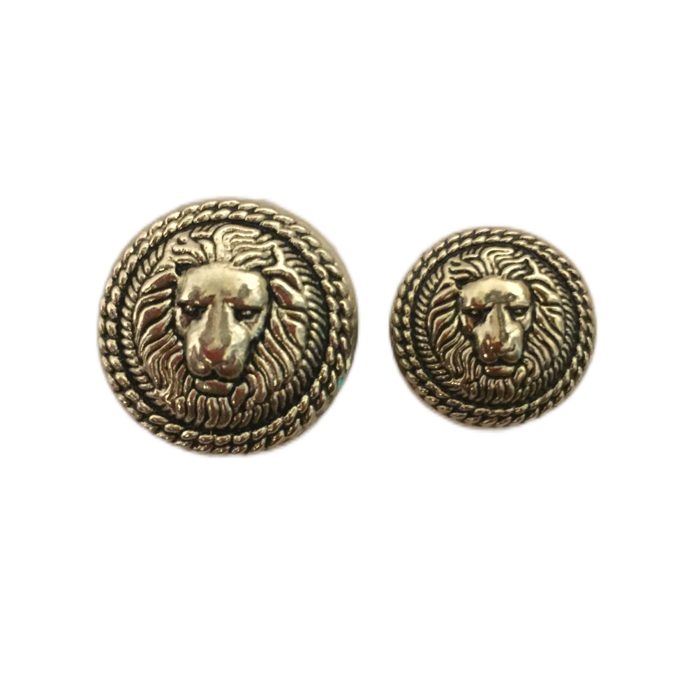 Silver Color Fearless Lion Face Shaped 1 Hole Round Metal Buttons