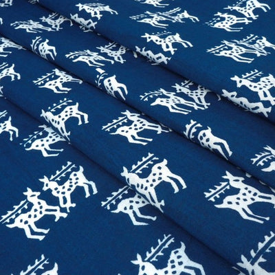 Navy Blue & White Quirky Printed Pure Cotton Fabric