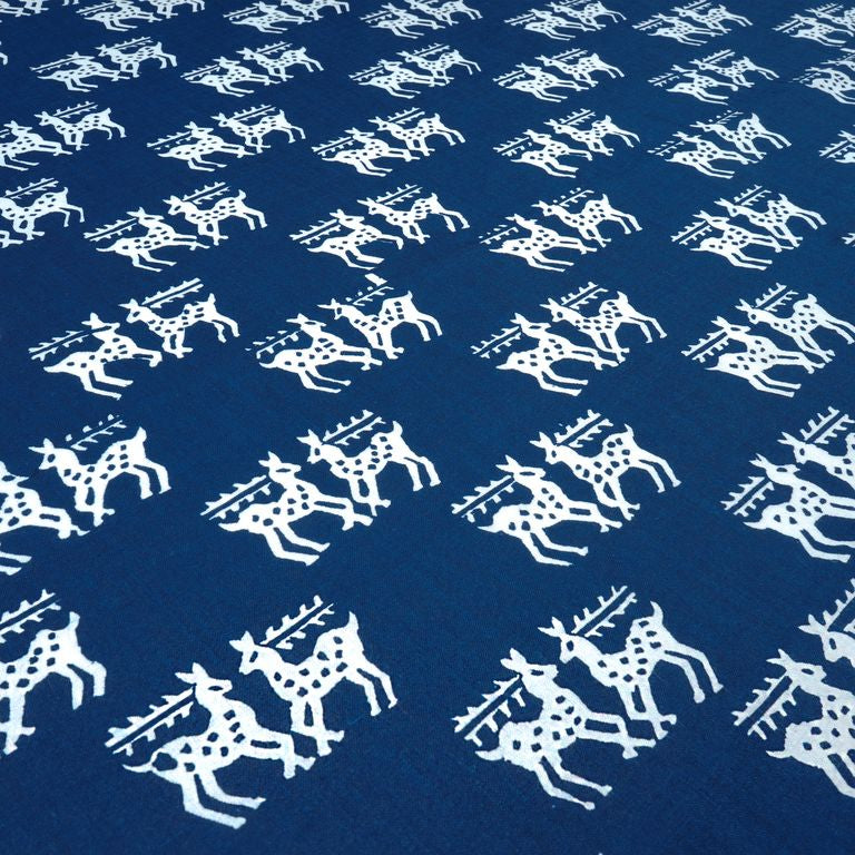 Navy Blue & White Quirky Printed Pure Cotton Fabric