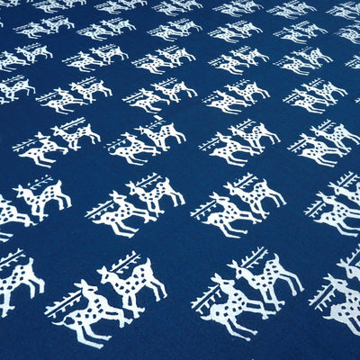 Navy Blue & White Quirky Printed Pure Cotton Fabric