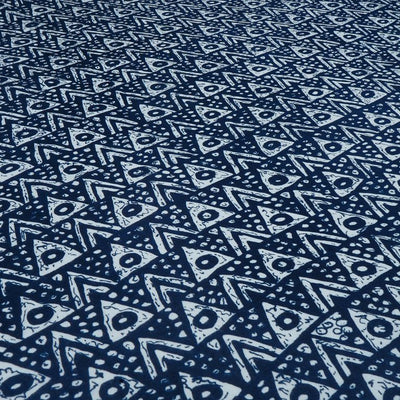 Navy Blue & White Geometric Printed Pure Cotton Fabric