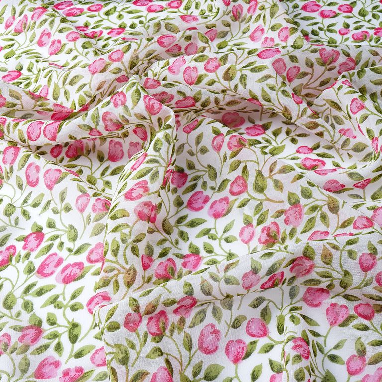 White & Pink Floral Printed Pure Viscose Georgette Fabric