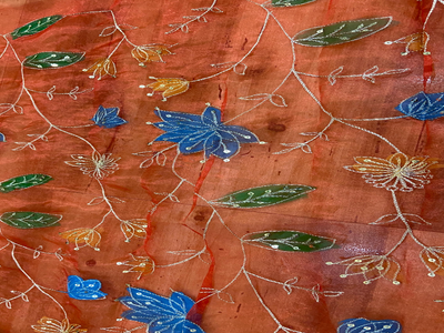 Red Floral Embroidered Work Viscose Organza Fabric