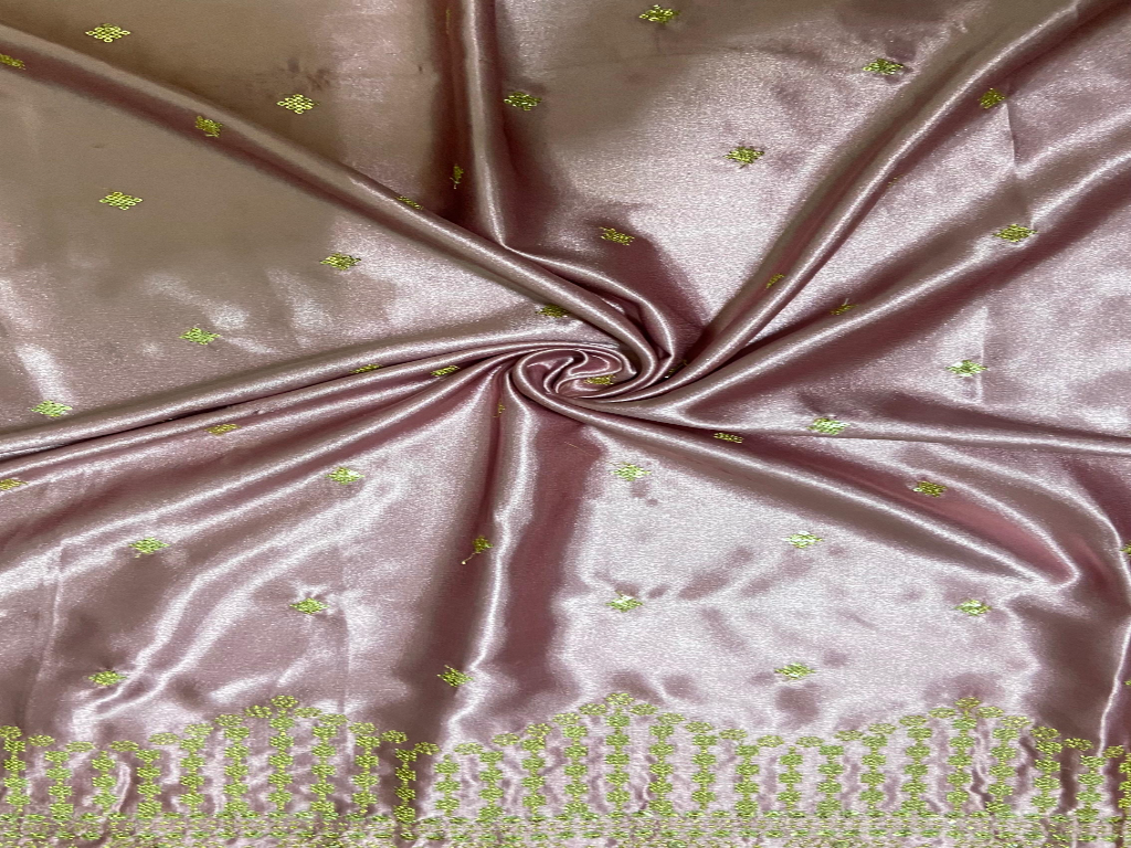 Dusky Rose Daman With Zari & Sequins Work Silk Fabric