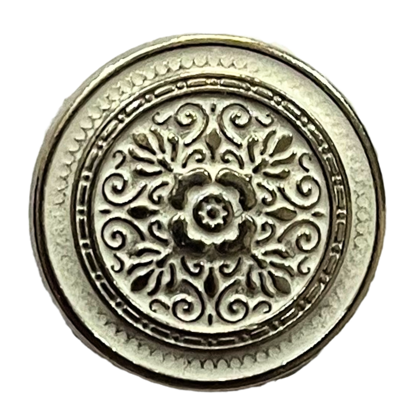 White & Silver Eye Catchy Floral 1 Hole Round Metal Buttons