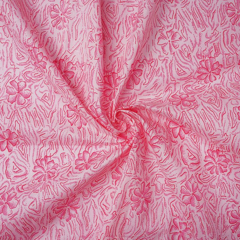 Pink Floral Dyed Printed Pure Cotton Fabric