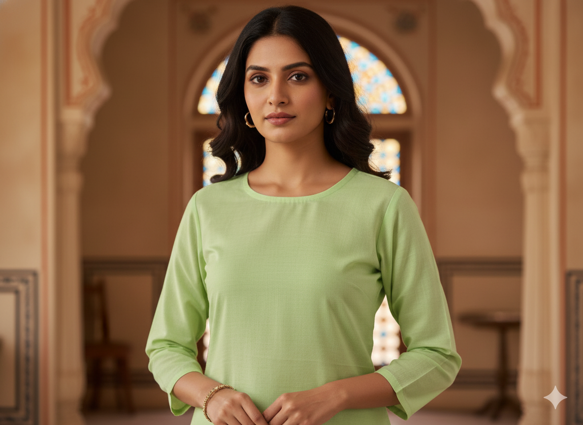 Pista Green Plain 100% Pure Mul Mul Cotton