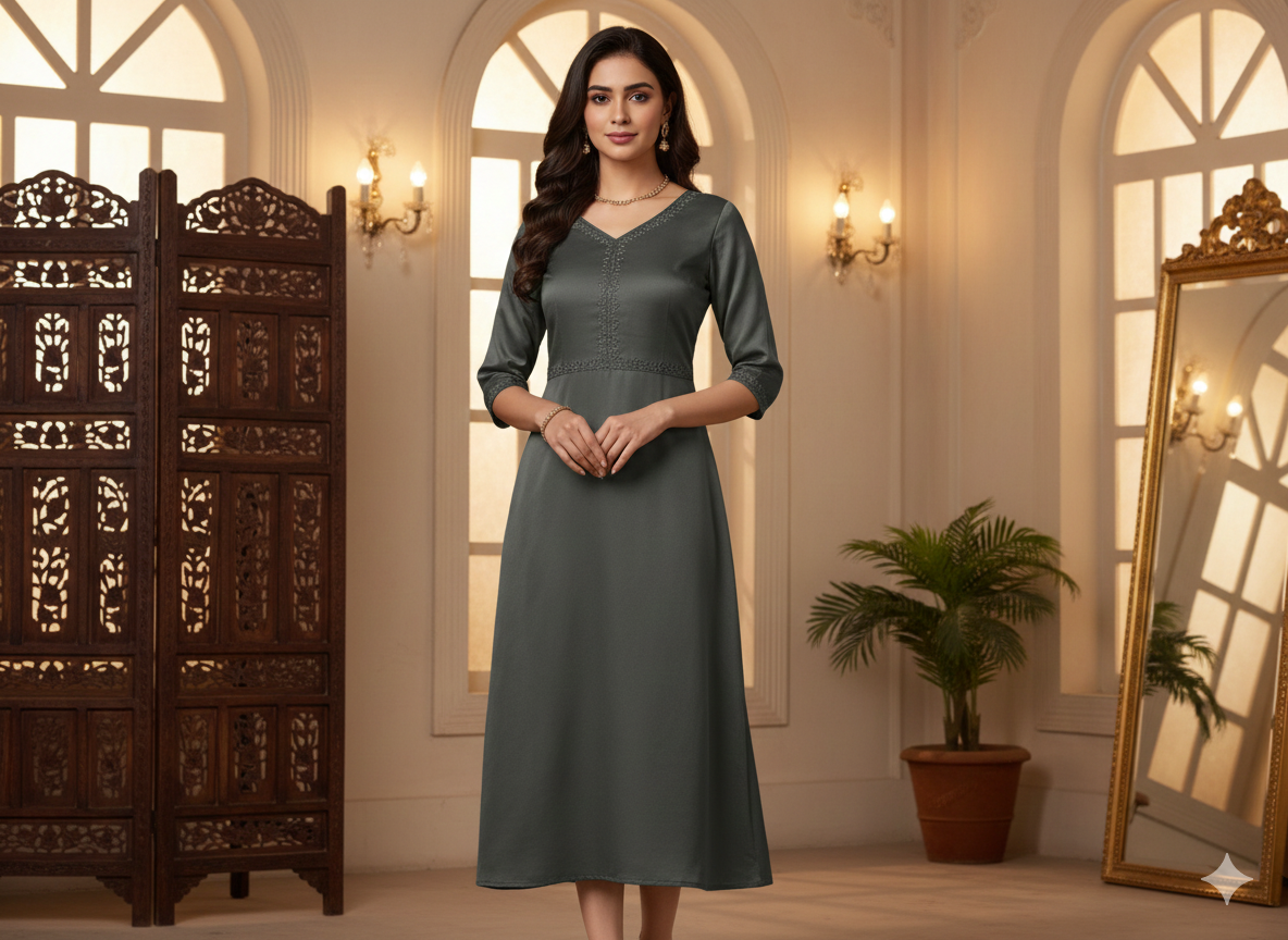 Charcoal Gray Plain Malai Satin Fabric