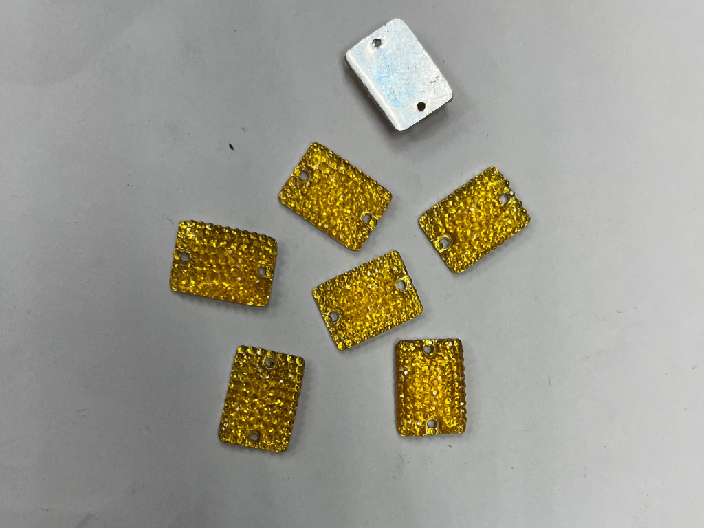 Golden Rectangular 2 Hole Flat Back Plastic Stones