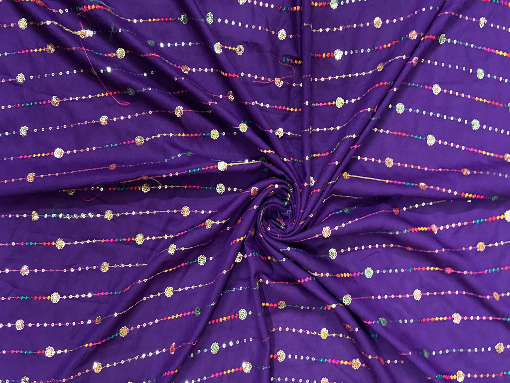 Royal Purple Luxuries Embroidery Work Cotton Rayon Fabric