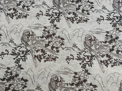 Black & White Parrot Digital Print Linen Fabric (Wholesale)