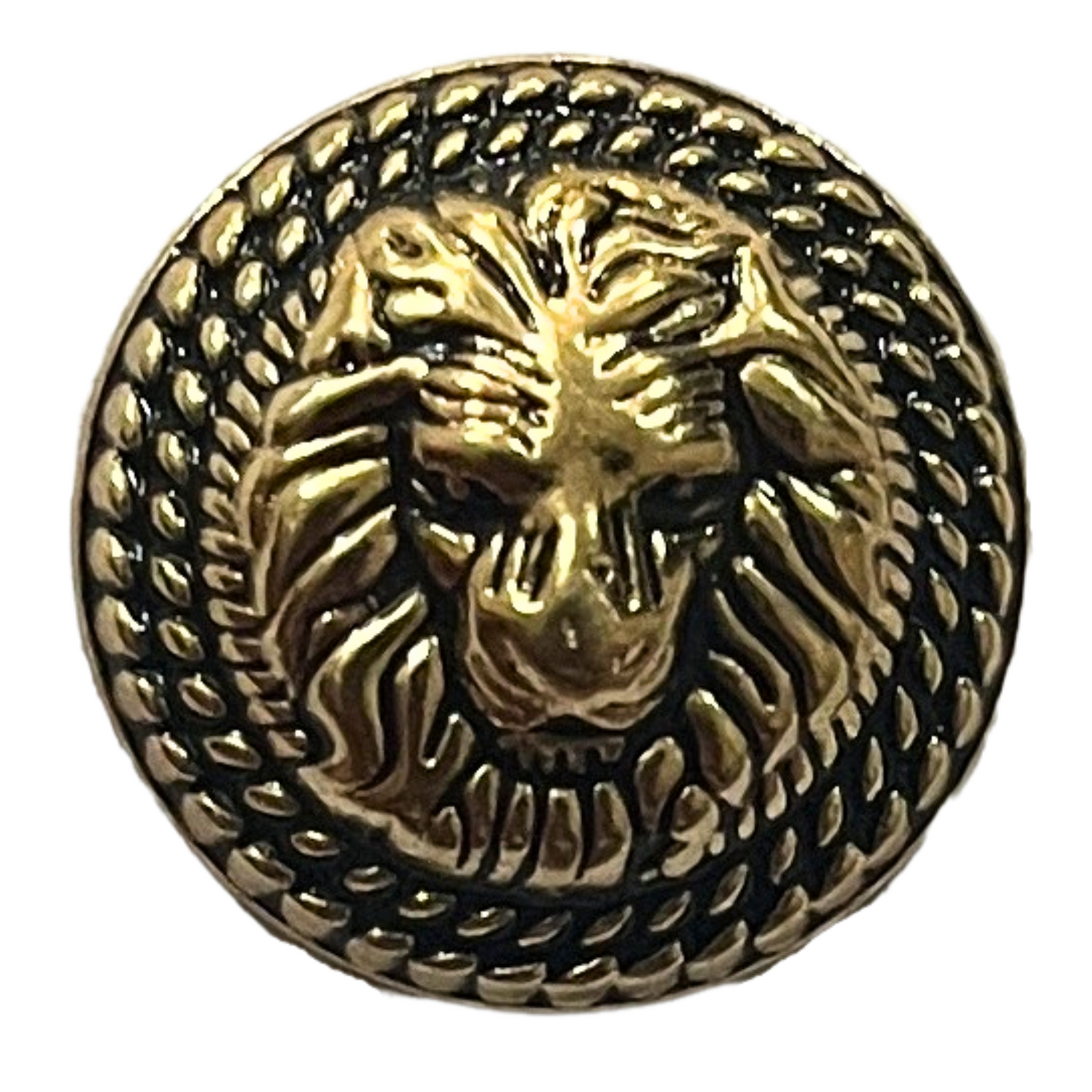 Black & Golden Fearless Lion Face Shaped 1 Hole Round Metal Buttons