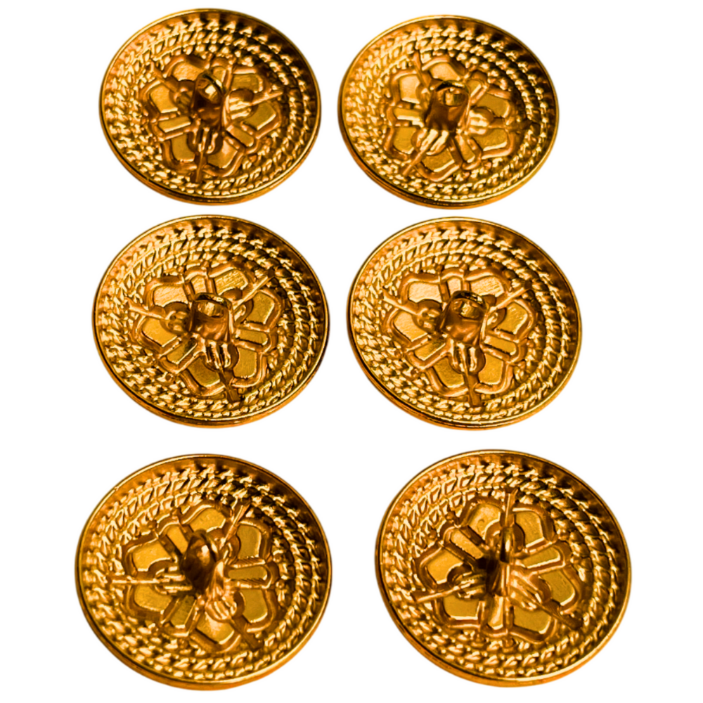 Blue & Golden Regal Floral Motif Antique Design Round Shank Metal Button
