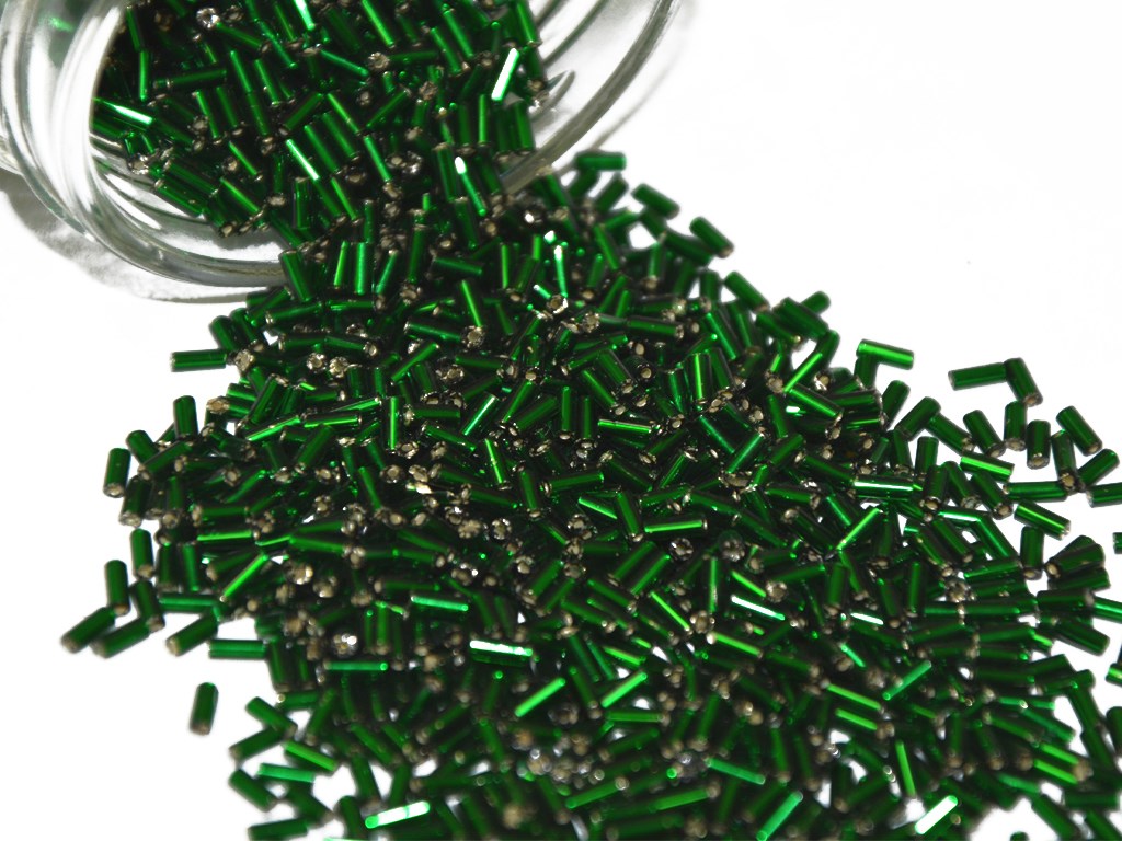 Preciosa Dark Green Silverline Bugle Beads | The Design Cart (4350362845253)