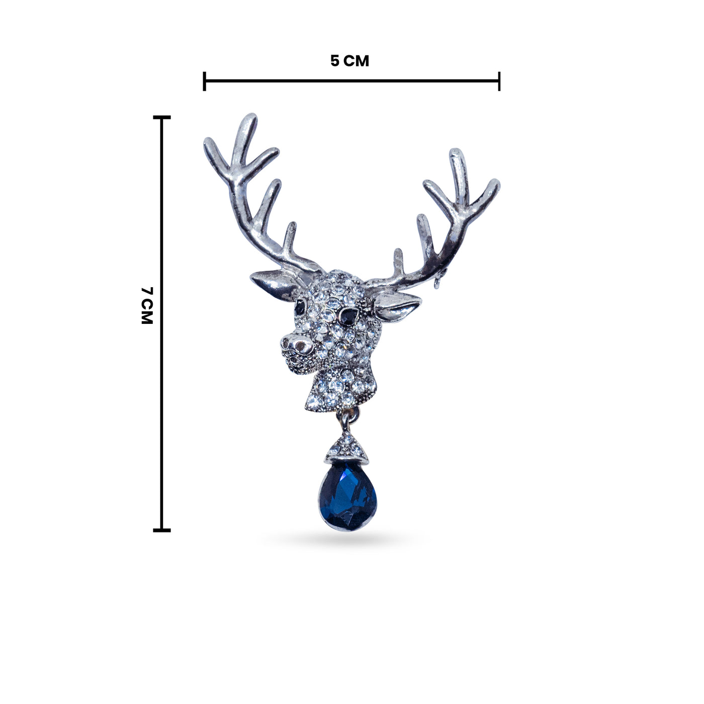 Silver Deer Stone Studded Metal Brooch