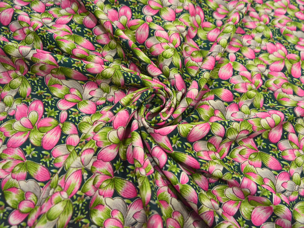 Blue Floral Digitally Printed Butter Crepe Fabric