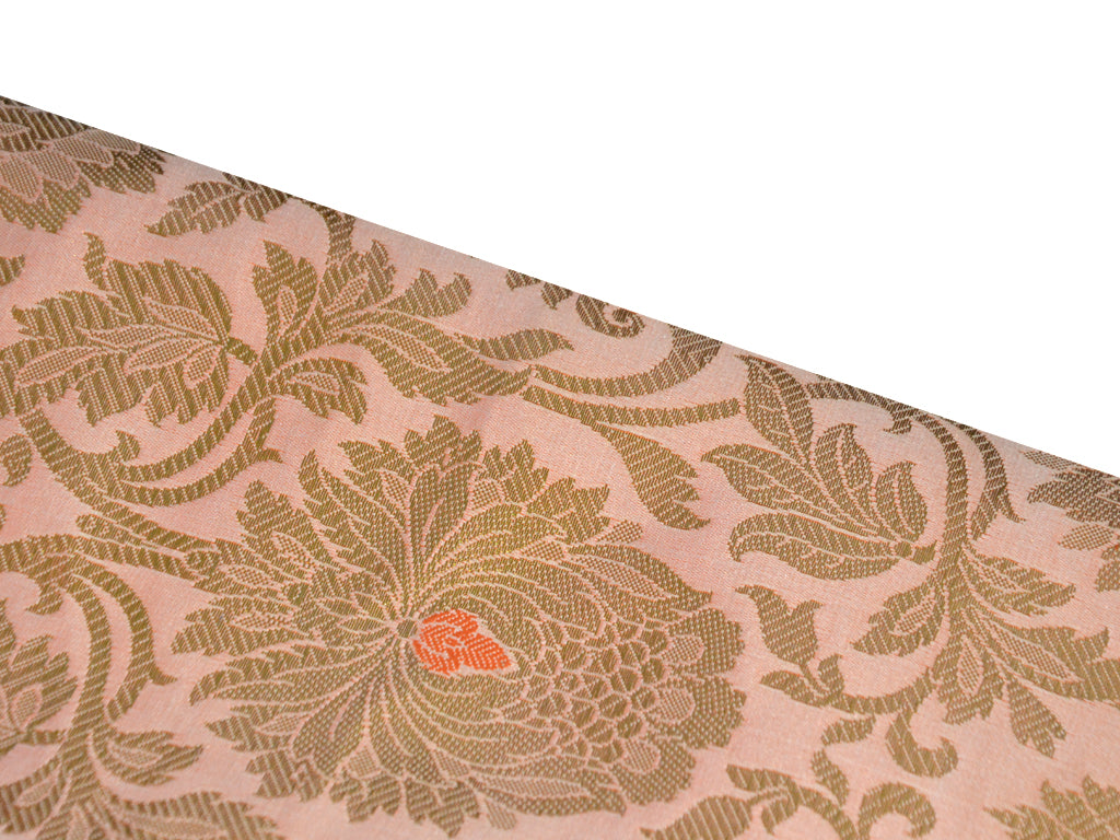 Precut Of 1.5 Meters Of Peach & Golden Floral Semi Brocade Viscose Fabric
