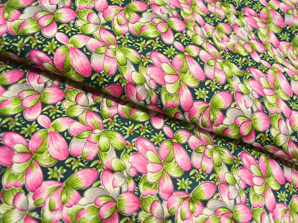 Blue Floral Digitally Printed Butter Crepe Fabric