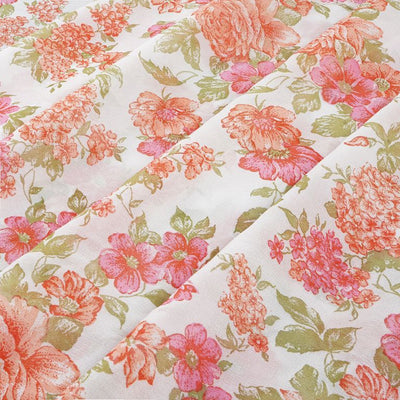 White & Peach Floral Printed Pure Viscose Georgette Fabric