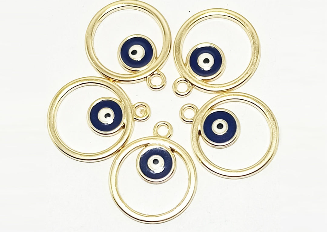 Golden Circular Evil Eye Enamel Charms