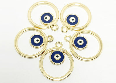 Golden Circular Evil Eye Enamel Charms