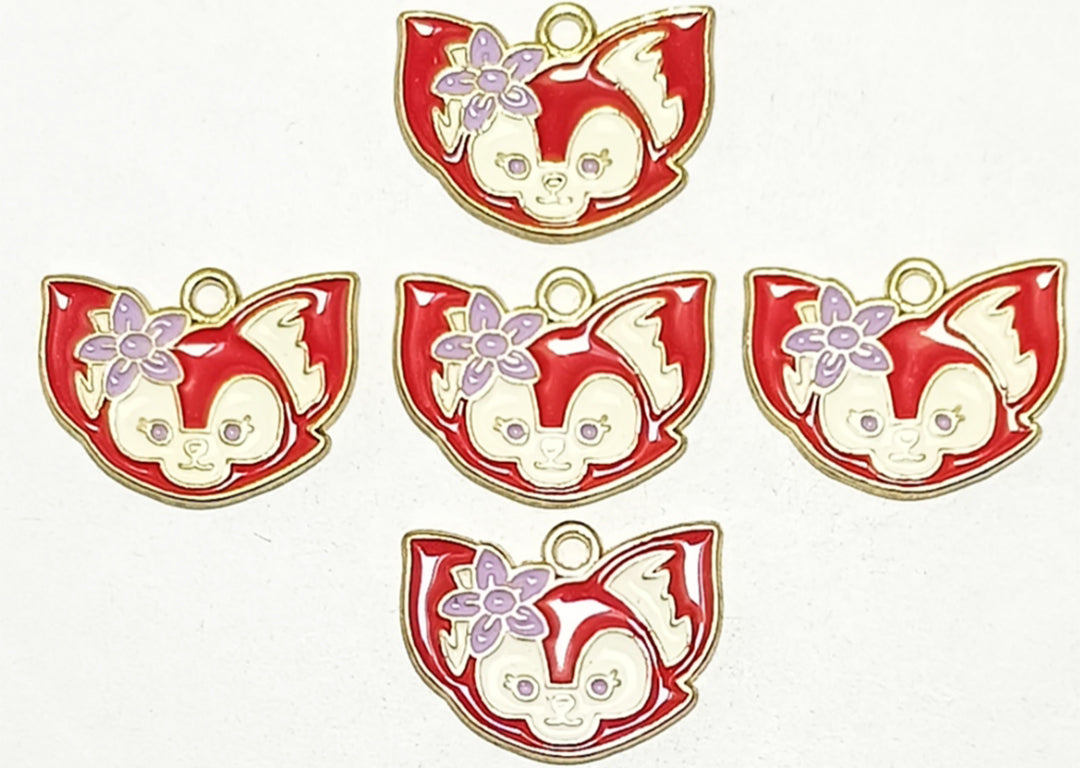 Red & White Cat Enamel Charms