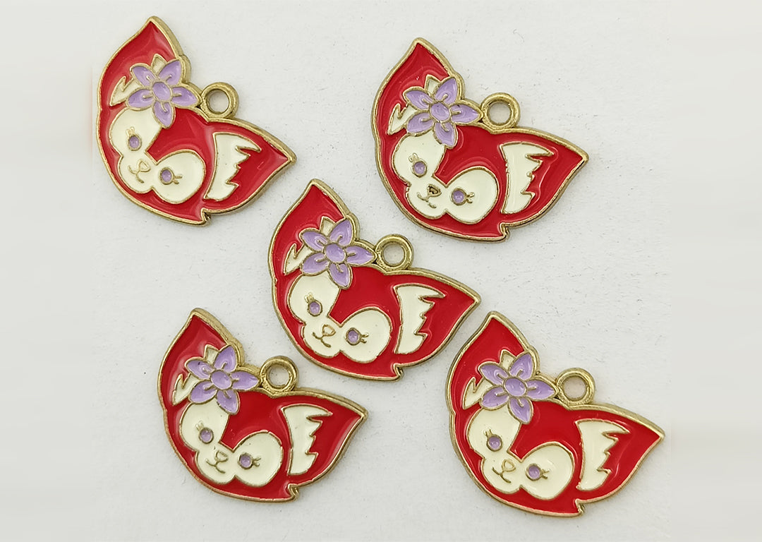 Red & White Cat Enamel Charms