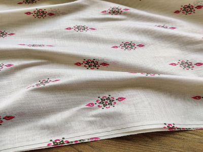 Light Beige Motifs Printed Modal Chanderi Fabric