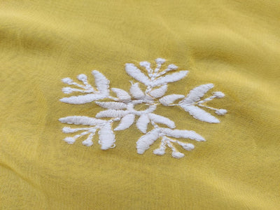 Yellow & White Floral Embroidered Georgette Fabric (Wholesale)