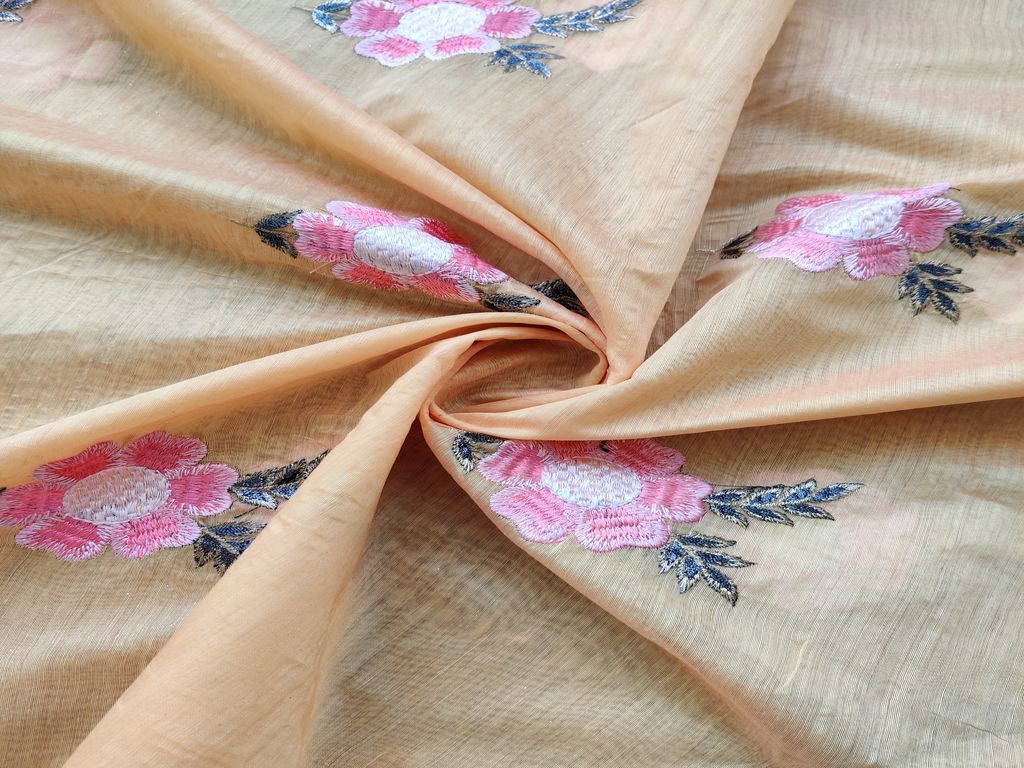 Multicolor Floral Chanderi Embroidered Fabric (Wholesale)