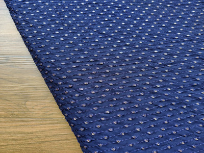 Navy Blue Stripes Thread & Sequins Georgette Fabric (Wholesale)