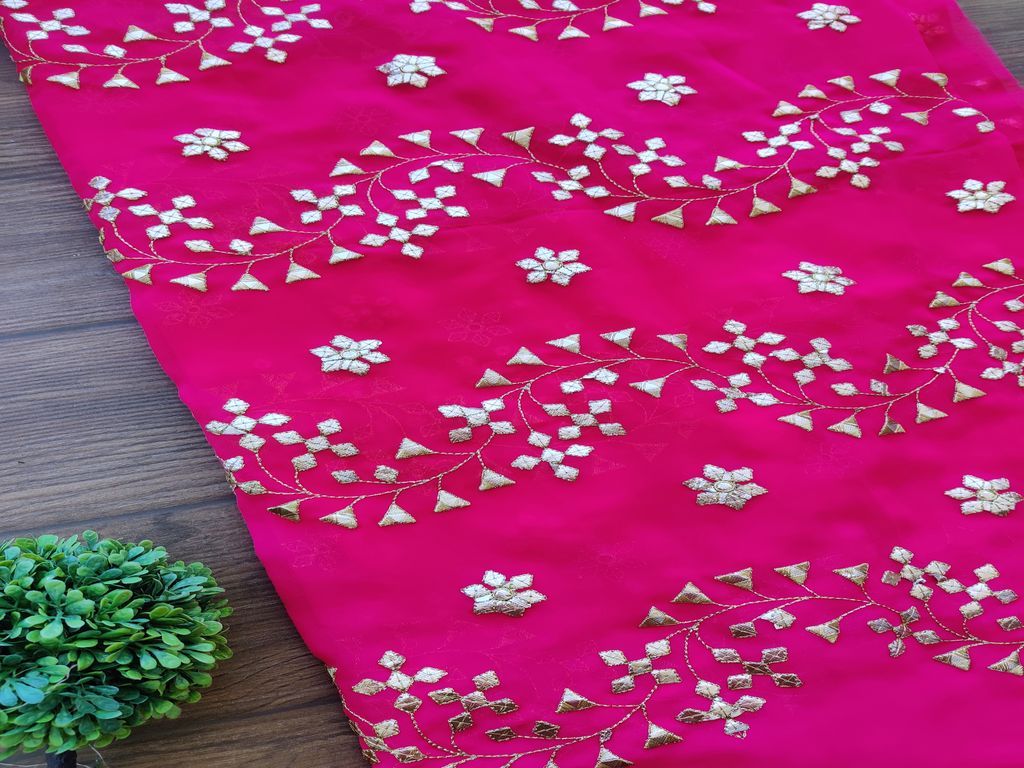 Fuschia Pink Traditional Gotta Patti Georgette Fabric (Wholesale)