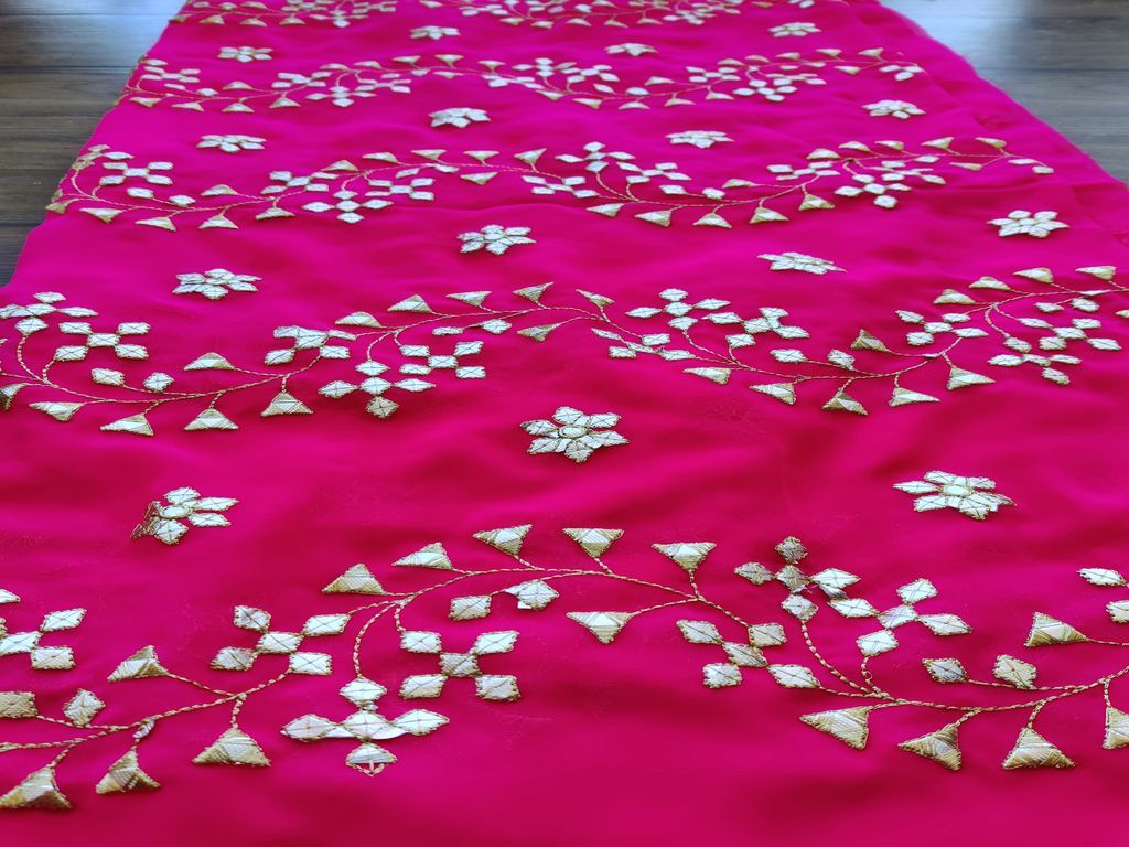 Fuschia Pink Traditional Gotta Patti Georgette Fabric (Wholesale)