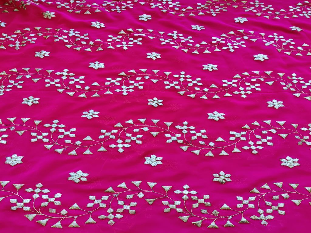 Fuschia Pink Traditional Gotta Patti Georgette Fabric (Wholesale)