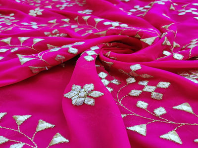 Fuschia Pink Traditional Gotta Patti Georgette Fabric (Wholesale)