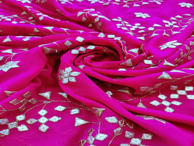 Fuschia Pink Traditional Gotta Patti Georgette Fabric (Wholesale)