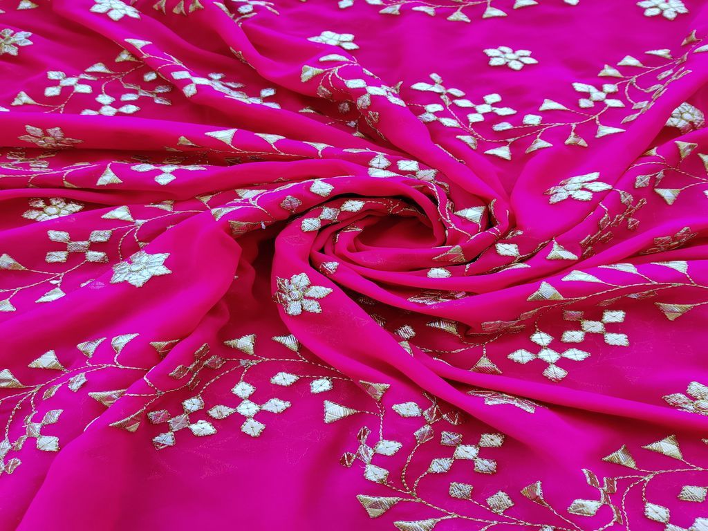 Fuschia Pink Traditional Gotta Patti Georgette Fabric (Wholesale)