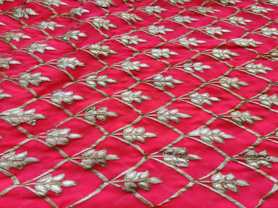 Bright Pink & Golden Geometric Gota Patti Embroidered Georgette Fabric (Wholesale)