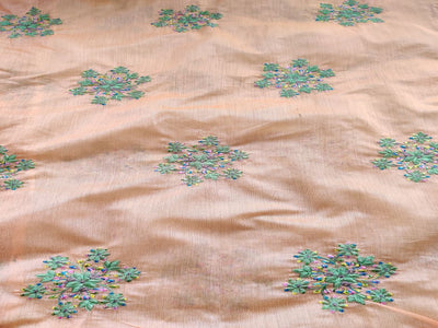 Light Orange Floral Embroidered Chanderi Silk Fabric (Wholesale)