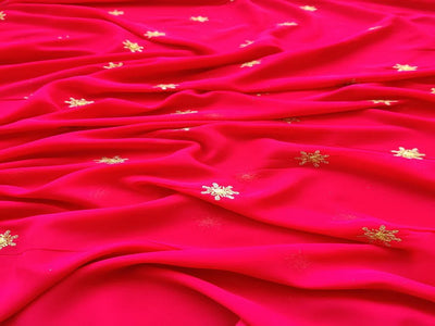 Rani Pink & Golden Motifs Zari & Sequins Georgette Fabric (Wholesale)