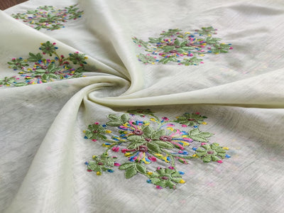 Multicolor Floral Embroidered Chanderi Silk Fabric (Wholesale)