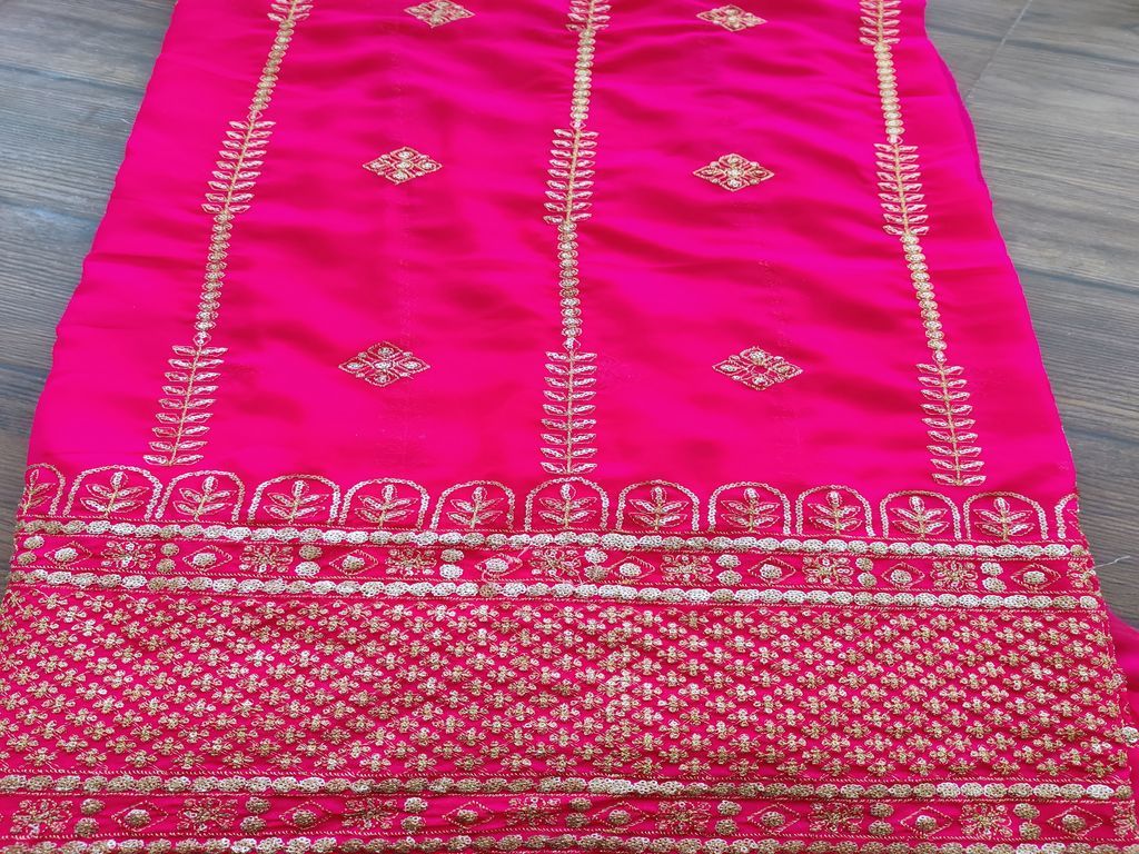 Bright Pink Traditional Zari Embroidered Georgette Fabric (Wholesale)