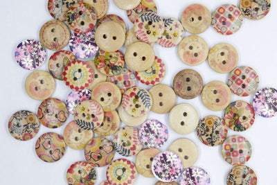 Multicolor Round Shaped Designer 2 Hole Wooden Buttons