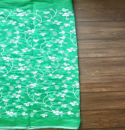 Green Floral Chikankari Embroidered Chanderi Fabric