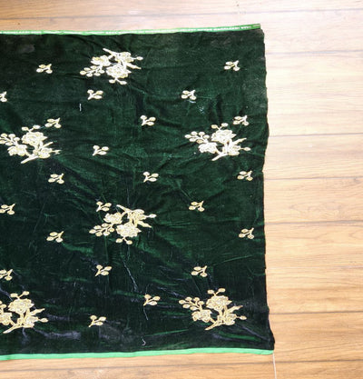 Bottle Green & Golden Floral Sequins Embroidered Velvet Fabric