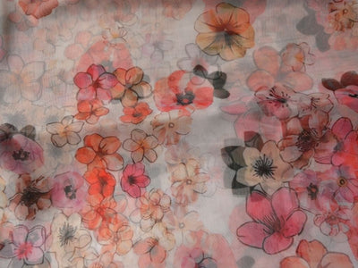 Off White Floral Digital Printed Liquid Organza Fabric