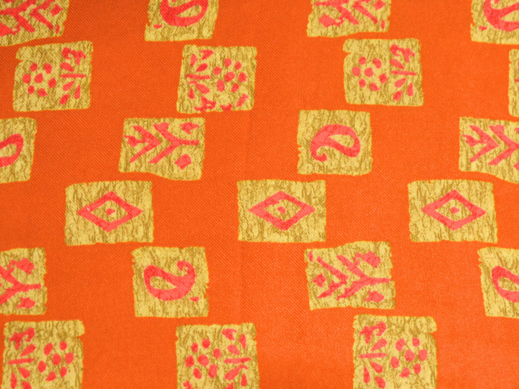 Orange Traditional Printed Semi Pashimna Woolen Fabric