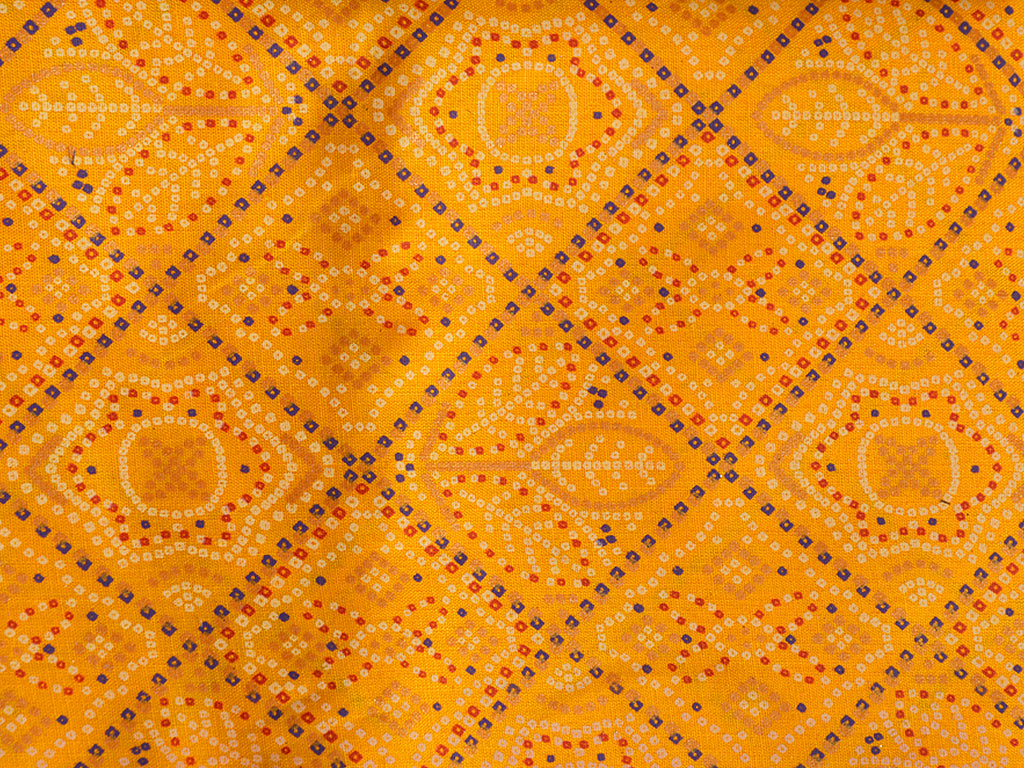 Bright Yellow Traditional Bandhani Digital Printed Slub Cotton Fabric