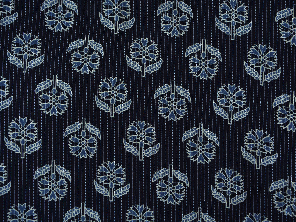 Black Floral Pure Cotton Kantha Fabric