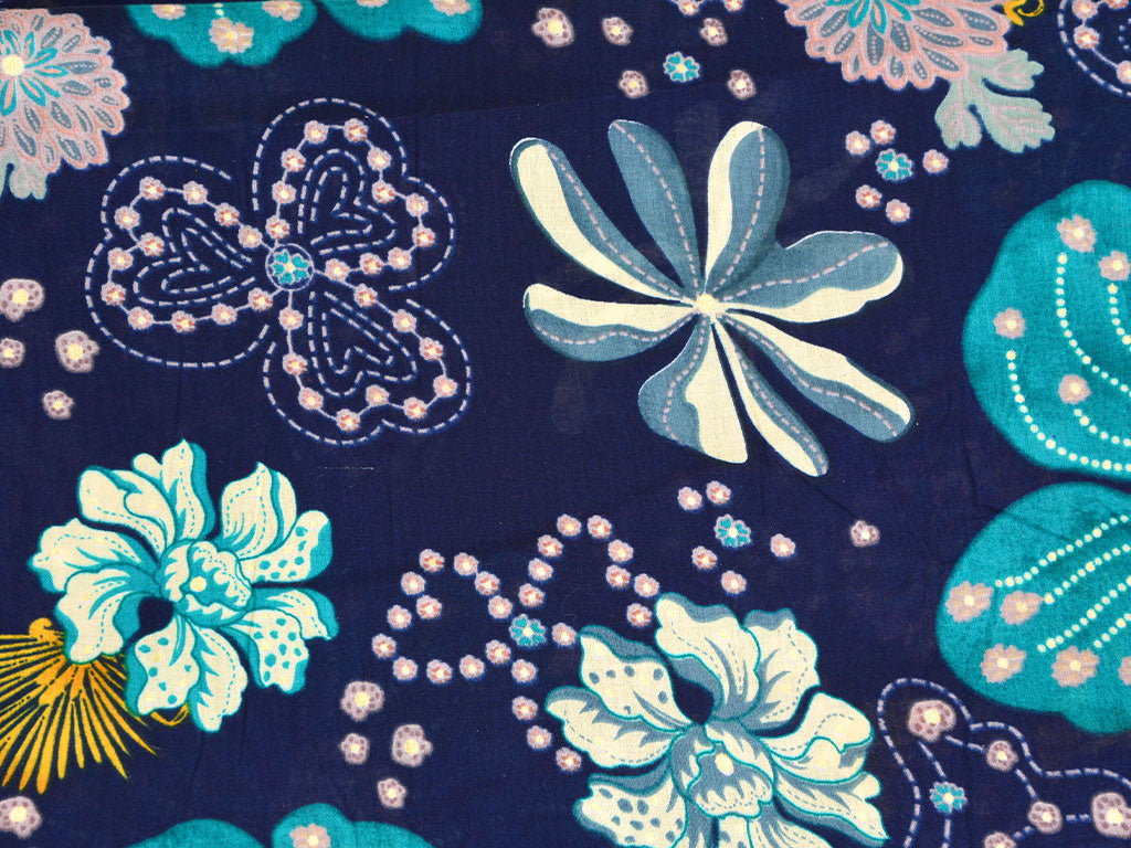 Royal Blue Handblocked Pure Mul Mul Cotton Fabrics